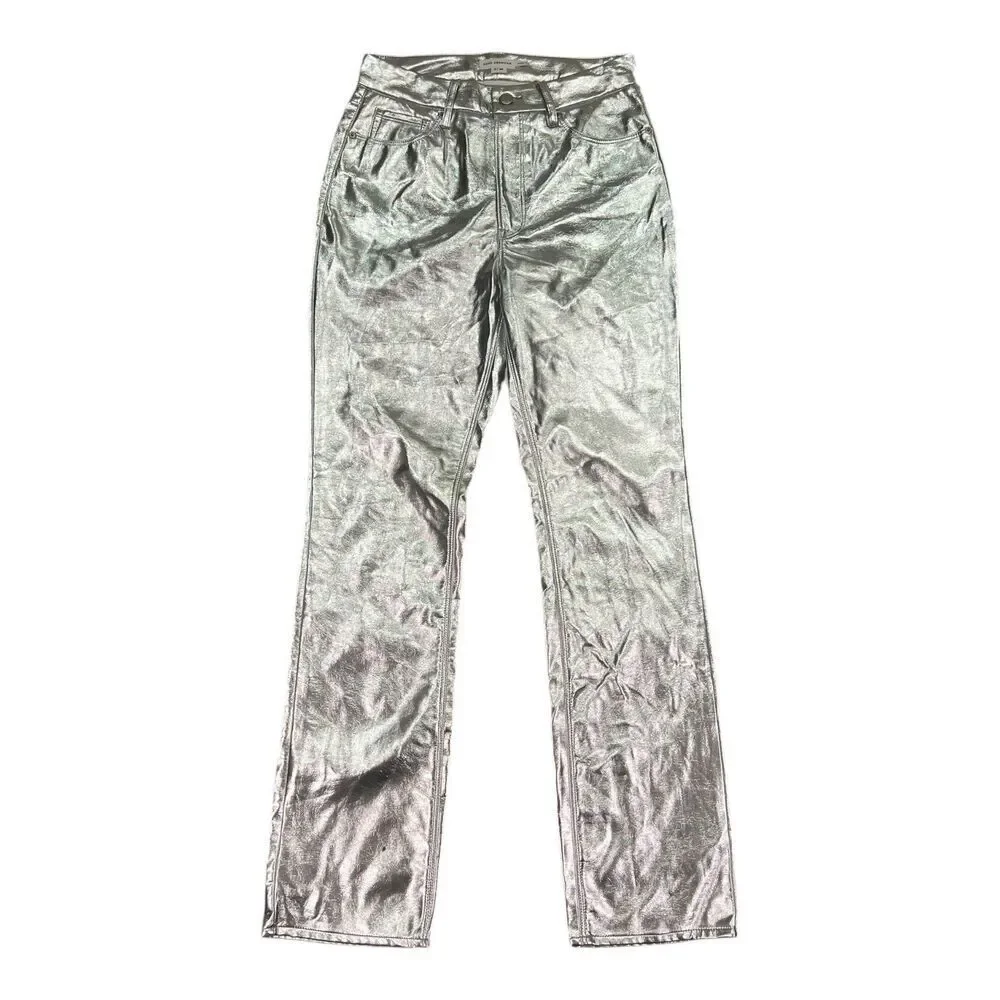 Good American Silver Good Icon Metallic Faux Leather Pants 6